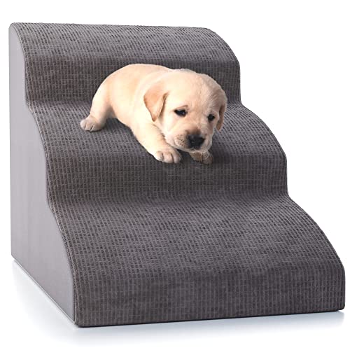 Verla Hundetreppe für Kleine Hunde, 3 Stufen Hochdichtem Schwamm Hunde Treppe für Sofa Bett Hunderampe Abnehmbarem, Waschbarem Bezug und Rutschfestem Boden 60x40x40cm von Verla