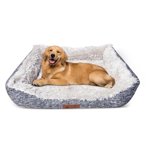 Versapet Hundebett Grosse Hunde, Hundekissen, Hundesofa, Hundekörbchen waschbar, mit Anti-Rutsch-Boden PlüSch Hundekorb für Hunde und Katzen, 79x59x20 cm, Beige von Versapet