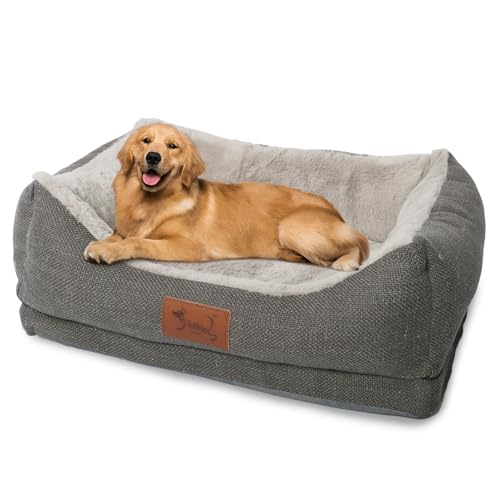 Versapet Hundebett Grosse Hunde, Hundekorb waschbar, mit Anti-Rutsch-Boden PlüSch Hundekorb für Grosse Hunde und Katzen, 79x59x25 cm, Grau von Versapet