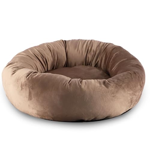 Versapet Hundebett rund für kleine Hunde und Katzen, Ø 50 cm, hundebett Donut, Katzenbett Flauschiges, Hundekörbchen waschbar, mit Anti-Rutsch-Boden PlüSch Hundekorb, Braun von Versapet