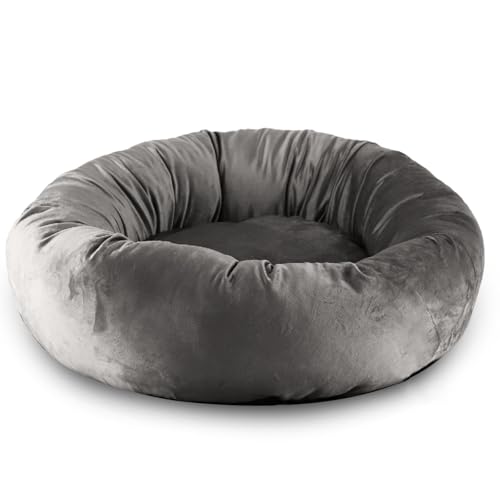 Versapet Hundebett rund für kleine Hunde und Katzen, Ø 50 cm, hundebett Donut, Katzenbett Flauschiges, Hundekörbchen waschbar, mit Anti-Rutsch-Boden PlüSch Hundekorb, Grau von Versapet