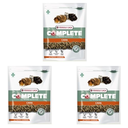 Versele-Laga Complete Cavia All-in-one- Nutrition | 3er Pack | 3 x 500 g | Pellets für Meerschweinchen | Enthält Timothy-Heu | Angereichert mit Holunderbeeren und Kräutern von Versele Laga