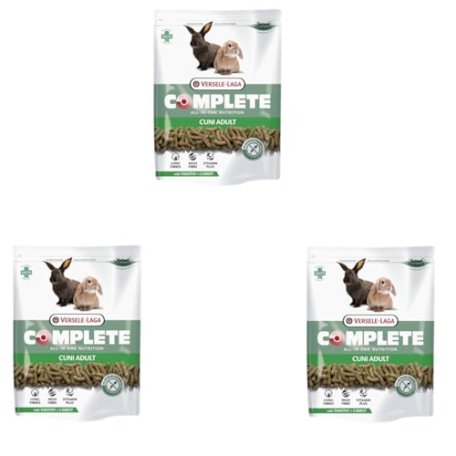 Versele-Laga Complete Cuni Adult | 3er Pack | 3 x 500 g | Alleinfuttermittel für ausgewachsene Kaninchen | Schmackhafte All-in-one Pellets | Mit Langen Fasern und Kräutern von Versele-Laga