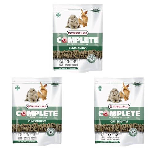 Versele-Laga Complete Cuni Sensitive | 3er Pack | 3 x 500 g | Alleinfuttermittel für Kaninchen | Unterstützend bei Haarballen | All-in-one Pellets | Von Tierärzten entwickelt von Versele-Laga