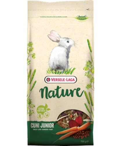 Versele-Laga Nature Cuni Junior | 700 g | Alleinfuttermittel für (Zwerg) Kaninchen bis zum 8. Lebensmonat | Abwechslungsreiche Mischung voller verschiedener Gräser und Gemüse von Versele-Laga