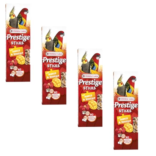 Versele-Laga Prestige Sticks Großsittiche mit Mango & Hagebutte | 4er Pack | 4 x 140 g | Snack für große Sittiche | Ohne Zuckerzusatz und synthetische Konservierungsmittel von Versele-Laga