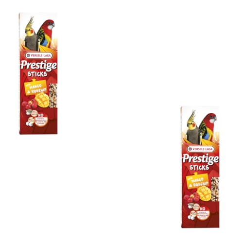 Versele-Laga Prestige Sticks Großsittiche mit Mango & Hagebutte | Doppelpack | 2 x 140 g | Snack für große Sittiche | Ohne Zuckerzusatz und synthetische Konservierungsmittel von Versele-Laga