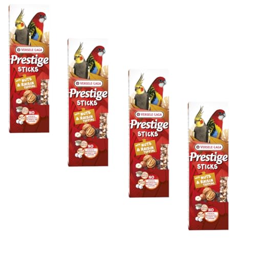 Versele-Laga Prestige Sticks Großsittiche mit Nüssen & Rosinentopping | 4er Pack | 4 x 140 g | Snack für Großsittiche | Ohne Zuckerzusatz und synthetische Konservierungsmittel von Versele-Laga