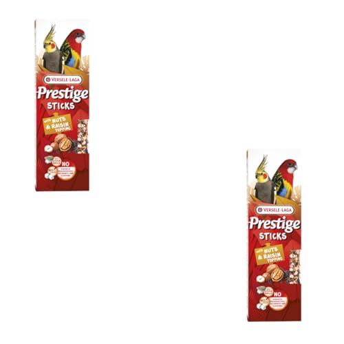 Versele-Laga Prestige Sticks Großsittiche mit Nüssen & Rosinentopping | Doppelpack | 2 x 140 g | Snack für Großsittiche | Ohne Zuckerzusatz und synthetische Konservierungsmittel von Versele-Laga