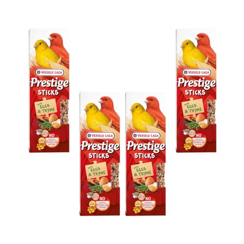 Versele-Laga Prestige Sticks Kanarien Eier & Thymian | 4er Pack | 4 x 60 g | Snack für Kanarienvögel | Ohne synthetische Konservierungsmittel, Farbstoffe oder Aromen von Versele-Laga