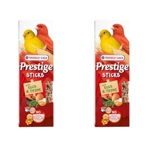 Versele-Laga Prestige Sticks Kanarien Eier & Thymian | Doppelpack | 2 x 60 g | Snack für Kanarienvögel | Ohne synthetische Konservierungsmittel, Farbstoffe oder Aromen von Versele-Laga