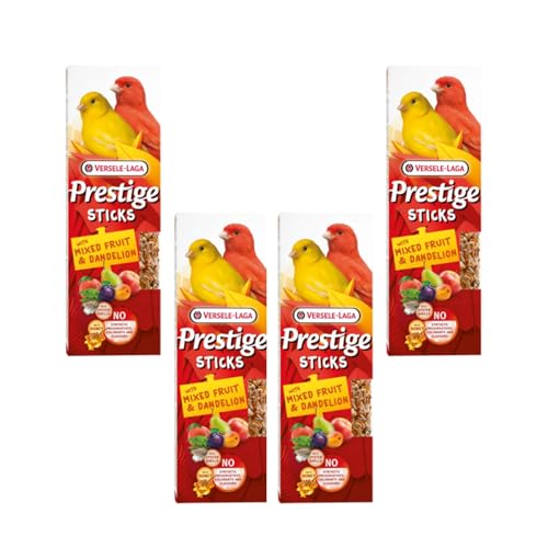 Versele-Laga Prestige Sticks Kanarien gemischte Früchte & Löwenzahn | 4er Pack | 4 x 60 g | Snack für Kanarienvögel | Ohne synthetische Konservierungsmittel, Farbstoffe oder Aromen von Versele-Laga