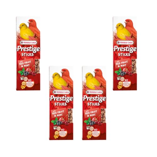 Versele-Laga Prestige Sticks Kanarien rote Früchte & Minze | 4er Pack | 4 x 60 g | Snack für Kanarienvögel | Ohne synthetische Konservierungsmittel, Farbstoffe oder Aromen von Versele-Laga