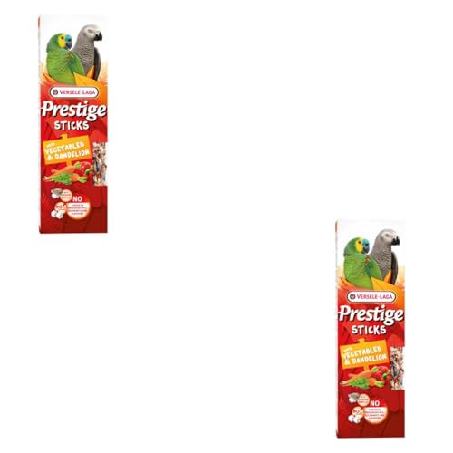 Versele-Laga Prestige Sticks Papageien mit Gemüse & Löwenzahn | Doppelpack | 2 x 140 g | Snack für Papageien | Ohne Zuckerzusatz und ohne synthetische Konservierungsmittel von Versele-Laga