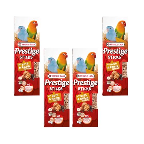 Versele-Laga Prestige Sticks kleine Papageien mit Nüssen & Rosinentopping | 4er Pack | 4 x 60 g | Snack für kleine Papageien & Sittiche | Ohne synthetische Konservierungsmittel von Versele-Laga