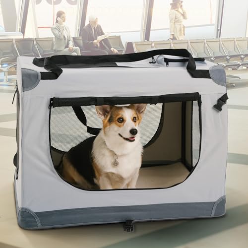 Faltbare große Hundetragetasche (69,8 x 51,8 x 49,8 cm), Haustier-Tragetasche, weiche Hundebox mit 3 langlebigen, reißfesten Netzfenstern, weiches Polster und Tasche für Zubehör, Reisebox für von Vertical-Pro