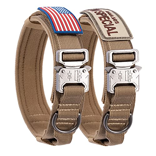 Taktisches Hundehalsband mit USA-Flagge – Militärisches dick Griff strapazierfähiges Nylon-K9-Halsband, verstellbare Metall-Kobra-Schnalle für mittelgroße und große Hunde M L XL Kaufest 2 Patches von QIFBYFB