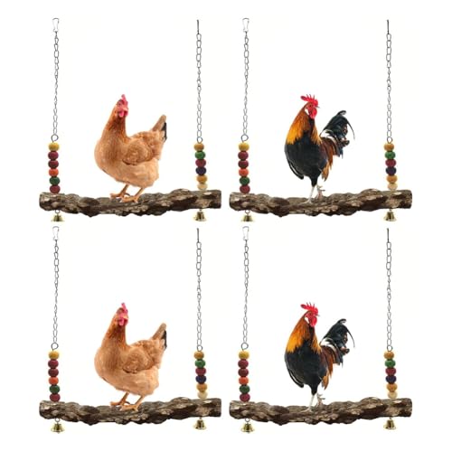 Vesdrtyr 4 Stück Hühner-Vogelschaukel, natürliches Holzschaukelspielzeug, Holzständer für Küken, sicheres Hühnerstall-Zubehör für Vögel, Papageien von Vesdrtyr