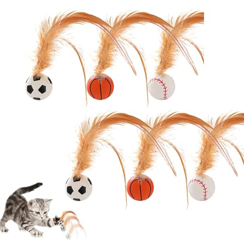 Vesidoloy Katze Spielzeug Bälle Mit Feder, 6 Stück Katze Feder Spielzeug, Interaktive Gummi Pounce Ball Spielzeuge Für Kätzchen, Interaktive Cat Toy Ball Kätzchen Spiel Sport Training Spielzeug Ball von Vesidoloy