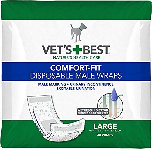 Vet'S Best Comfort Fit Einweg-Windeln für Rüden, saugfähige Bandagen für Rüden mit auslaufsicherer Passform, groß, 30 Stück, Weiß von Vet's Best