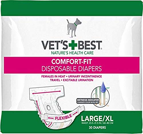 Vet's Best Comfort Fit Hundewindeln – Einweg-Windeln für Hündinnen – saugfähig mit auslaufsicherer Passform – Größe L/XL (59,9–80,9 cm Taille) – 30 Stück von Vet's Best