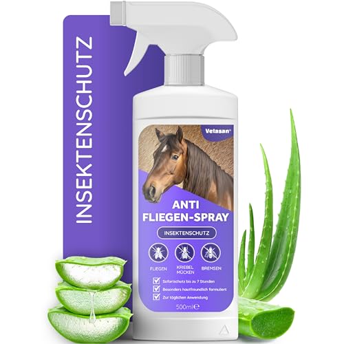 Vetasan Anti Fliegenspray Pferd 500ml I Insektenspray Pferde gegen Fliegen, Bremsen & Mücken I Insektenschutz Spray für Fliegenschutz Pferdezubehör von Vetasan