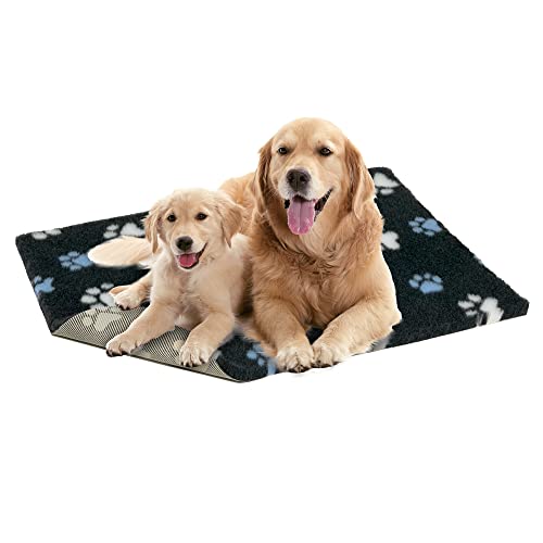 Vetbed Petlife rutschfeste Hundematte – mittelgroßes Hundebett 100 cm x 75 cm – Anthrazit/Blau/Weiß Duo Paw – maschinenwaschbar für Hunde und Welpen, Tierarztbett – Kistenmatte zum Aufziehen – von Vetbed