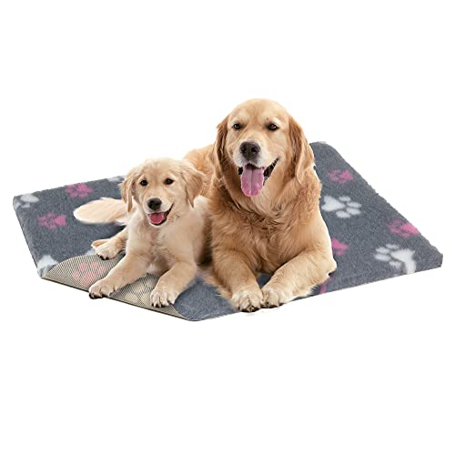 Vetbed Petlife Anti-Rutsch-Hundebett, mittelgroß, 100 cm x 75 cm, Grau/Rosa/Weiß, Duo Paw – maschinenwaschbar, warmes Hunde- und Welpenbett – Kistenmatte zum Aufziehen – antiallergene Katzen- und von Vetbed