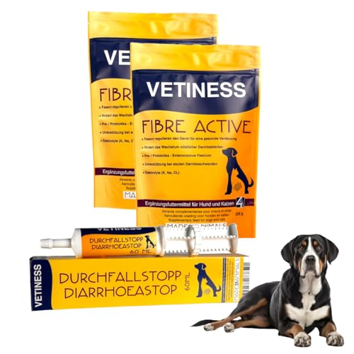 Vetiness Verdaunungs-Vorteilspack XL | Durchfallstopp 60 ml und 450 gr Fibre Active | Vom Durchfall Hund bis zum Wiederaufbau der Darmflora mit Probiotika von Vetiness