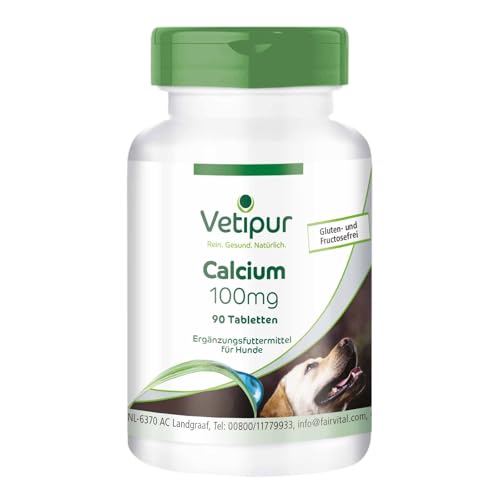 Fairvital | Vetipur Calcium 100mg aus Calciumcitrat, Futterergänzung für Hunde, 90 Tabletten, für Knochen, Zähne und Muskulatur von vetipur