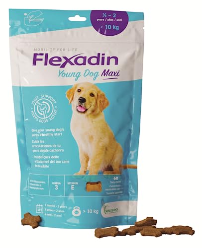 Vetoquinol Flexadin Young Dog Maxi - Ergänzungsfuttermittel für Hundewelpen, zur Unterstützung des Gelenkstoffwechsels - 60 Lecktabletten - 300 g von Vetoquinol
