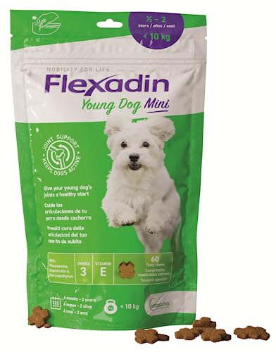 Vetoquinol Flexadin Young Dog Mini - Ergänzungsfuttermittel für Welpen von kleinen Hunden, zur Unterstützung des Gelenkstoffwechsels - 60 Futtertabletten - 90 g von Vetoquinol