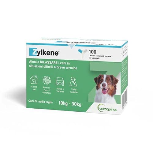 Zylkene Ergänzungsfutter | Hunde 10-30 kg | Entspannend für unangenehme Situationen | 100 Kapseln à 225 mg von Vetoquinol