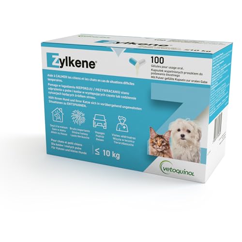 Zylkene Kapseln | 75 mg | Ergänzungsfuttermittel für Katzen und kleine Hunde | Für kurz- und langfristige Unterstützung in stressigen Situationen | Absetzen, Reisen, Feuerwerk von Vetoquinol