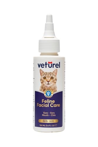 Veturel Gesichtspflegespray für Katzen – Lösung gegen Katzenakne, Tränenfleckenentferner, Gesichtsspray für Katzen, Spray zur Reduzierung von Hautschuppen und Allergenen, Gesundheitspflege für Katzen, von Veturel