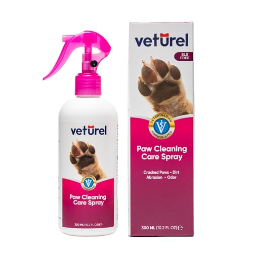 Veturel Hund- und Katzenpfotenspray | 300 ml Deodorierendes Parfüm und Schaumlöse Pfotenpflege | Sanfter Fellreiniger für Hunde und Katzen von Veturel