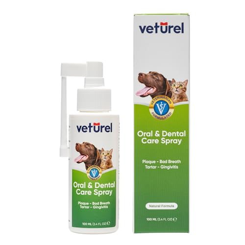 Veturel Mund- und Zahnpflegespray für Katzen und Hunde | 100ml Zahnfleisch und Plaque Reinigungsspray gegen Mundgeruch | Mundpflege für Haustiere von Veturel