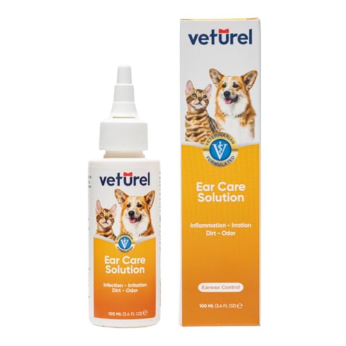 Veturel Ohrpflegelösung für Katzen und Hunde | 100 ml Ohrreinigung, Pflege und Juckreizlinderung | Spray zur Entfernung von Ohrenschmutz von Veturel