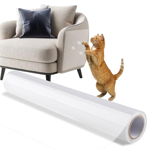 Kratzschutz Sofa Katze, Vexillic Katzen Kratzschutz Selbstklebend,500 cm x 40 cm Transparent Anti Kratz Folie für Katzen Geeignet für Möbel Couch Tür Wand Kratzabwehr von Vexillic