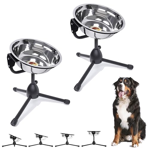 Erhöhte Hundenäpfe mit verstellbarem Metallständer, große Größe für Hunde zwischen 60 und 45,4 kg, 3 Liter, Edelstahl, höhenverstellbar, rutschfest, erhöhtes Hundenapf-Set, 2 Stück von Vexong