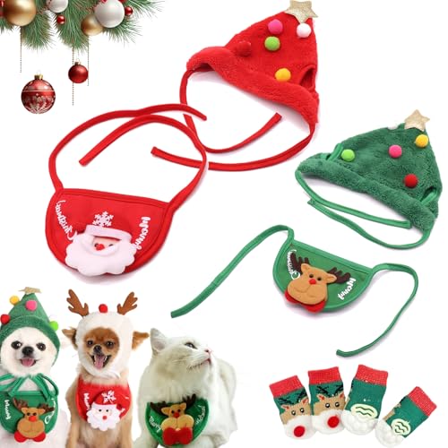 Celerypets Weihnachtsmütze mit Bommel, Weihnachtsmütze für Hunde, lustige, weiche Haustiermütze für Hunde, grüner Samt-Kopfschmuck für Hunde (2 Stück - 1, M) von Vgpbphj