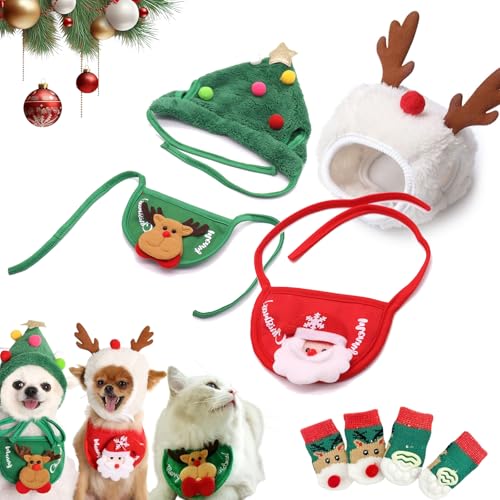 Celerypets Weihnachtsmütze mit Bommel, Weihnachtsmütze für Hunde, lustige, weiche Haustiermütze für Hunde, grüner Samt-Kopfschmuck für Hunde (2 Stück - 2, M) von Vgpbphj