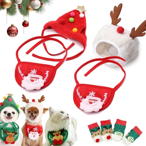 Celerypets Weihnachtsmütze mit Bommel, Weihnachtsmütze für Hunde, lustige, weiche Haustiermütze für Hunde, grüner Samt-Kopfschmuck für Hunde (2 Stück - 3, M) von Vgpbphj