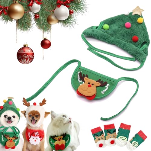 Celerypets Weihnachtsmütze mit Bommel, Weihnachtsmütze für Hunde, lustige, weiche Haustiermütze für Hunde, weihnachtlicher grüner Samt-Kopfschmuck für Hunde (Grün, M) von Vgpbphj