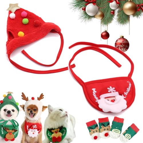 Celerypets Weihnachtsmütze mit Bommel, Weihnachtsmütze für Hunde, lustige, weiche Haustiermütze für Hunde, weihnachtlicher grüner Samt-Kopfschmuck für Hunde (Rot, M) von Vgpbphj