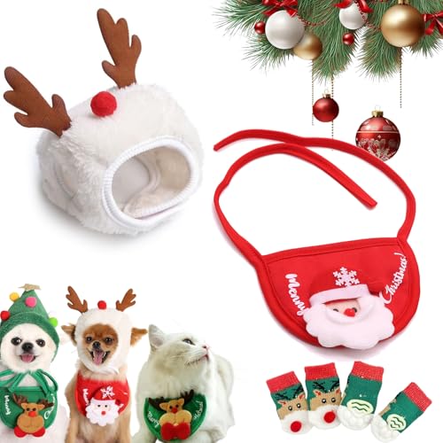 Celerypets Weihnachtsmütze mit Bommel, Weihnachtsmütze für Hunde, lustige, weiche Haustiermütze für Hunde, weihnachtlicher grüner Samt-Kopfschmuck für Hunde (Weiß, M) von Vgpbphj