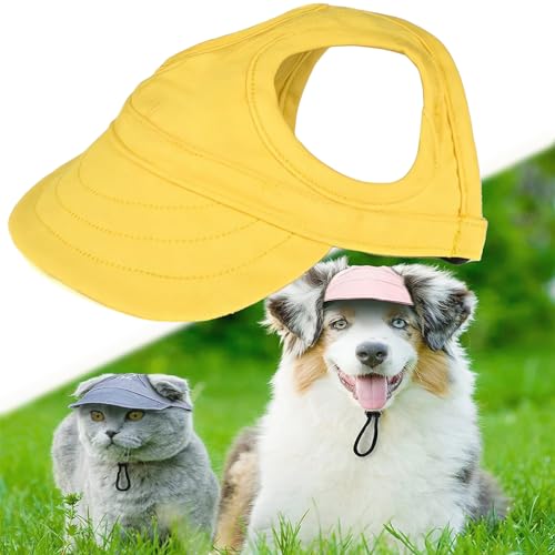 Outdoor Sun Protection Hood for Dogs, Dog Sun Hat, Dog Baseball Cap, Sun Hat for Dogs, Dog Hat with Ear Holes, Pet Visor Hat with Adjustable Neck Strap (Yellow,L) von Vgpbphj