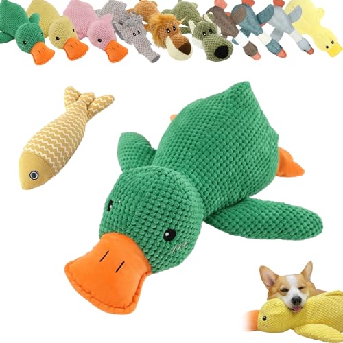 Vgpbphj Quacker Beruhigende Ente, beruhigende Ente, emotionale Unterstützung, Ente für Hunde, gelbe Ente Hundespielzeug, gefüllte Ente, Kauspielzeug mit Quietscher für Indoor-Welpen (Grüne Ente) von Vgpbphj