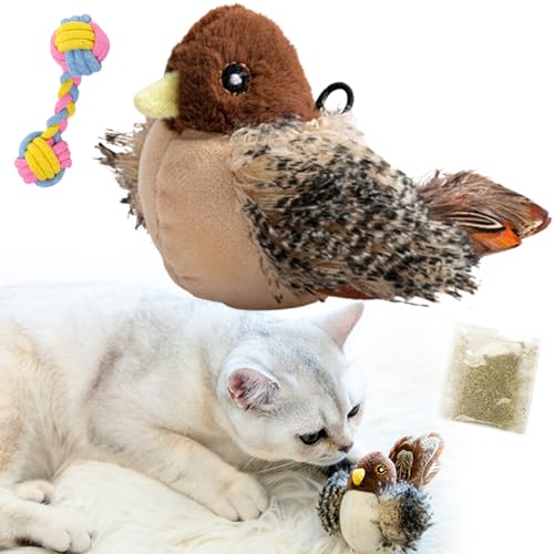 Vgpbphj Whiskersandclaws Interaktives Flapping Bird Toy, Chirping Flapping Bird Cat Toy, Interactive Flappy Bird Cat Toy, Simulated Chirping Bird Cat Toy, 3-Gang-Modus-Zyklus (Zwitschern) von Vgpbphj