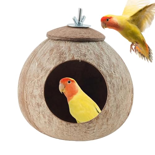 Coco Husk Bird Hut, Coco Bird Nest für Käfig | Natural Coco Shell Rasting House für Vögel | Haustierpapagei Zuchthütte Innen im Freien Dekorative Lovebirds Lebensraum für Wohnzimmer, Balkon von Vgvgaj